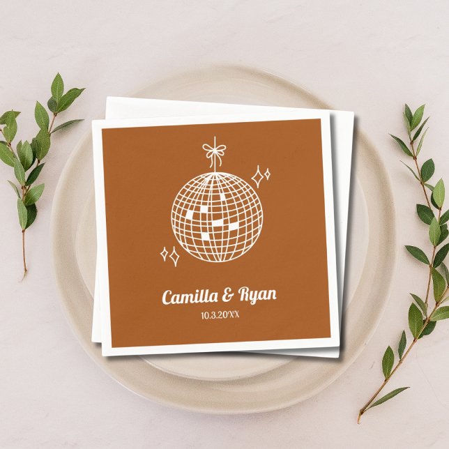 Retro Terracotta Disco Bröllop Decor Napkins Pappersservett (Retro Terracotta Disco Wedding Decor Napkins )