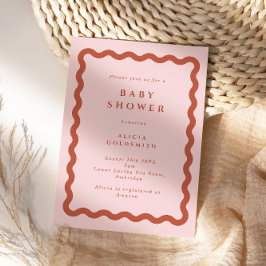 Retro Terracotta & Rosa Vågigt Ram Baby Shower Inbjudningar
