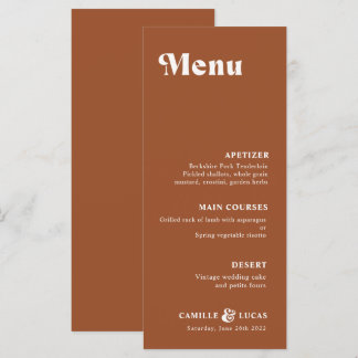 Retro Terracotta Rust Bröllop Menu Meny