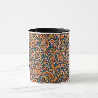 Retro Terrakotta och Marinblå Sömlös Paisley Pa Mugg