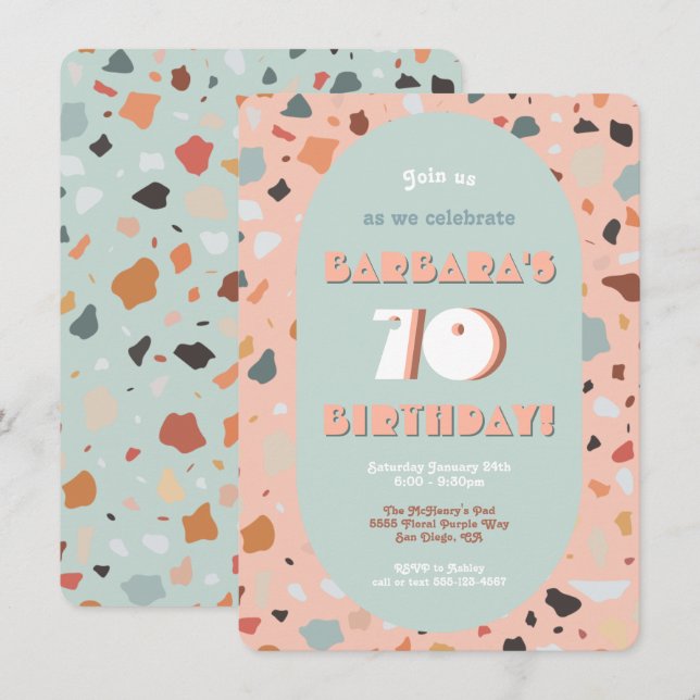 Retro Terrazzo Hippie Boho Birthday Inbjudningar (Fram/baksida)