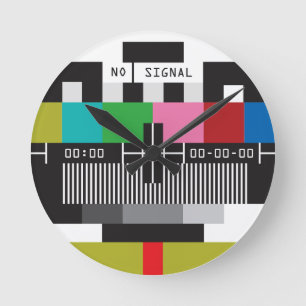Retro testa skärmen som är ingen signalerar väggen rund klocka