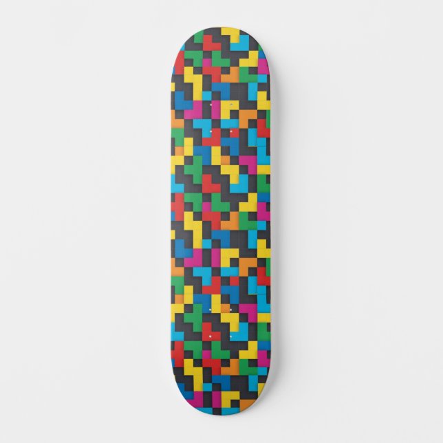 Retro Tetris-block sömlöst mönster Mini Skateboard Bräda 18,5 Cm (Framsida)