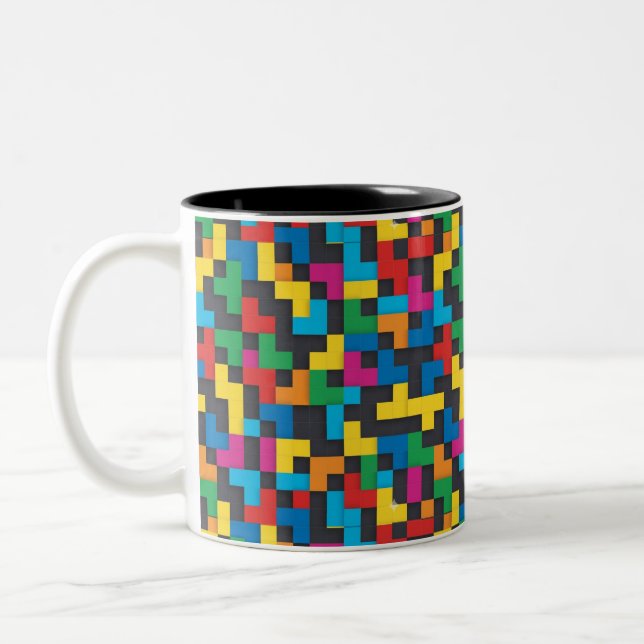 Retro Tetris-block sömlöst mönster Två-Tonad Mugg (Vänster)