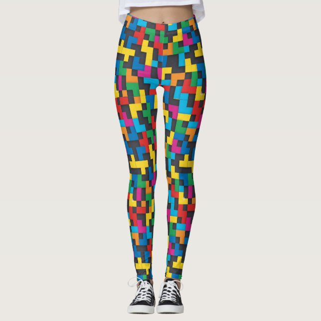 Retro Tetris Blocks Seamless Pattern Leggings (Framsida)