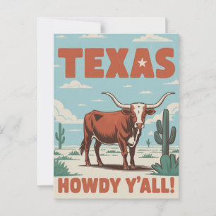 Retro Texas Klassisk Cowboy Longhorn Vykort