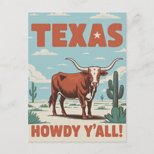 Retro Texas Klassisk Cowboy Longhorn Vykort (Framsida)