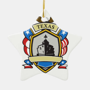 Retro Texas slagskeppEmblem Julgransprydnad Keramik
