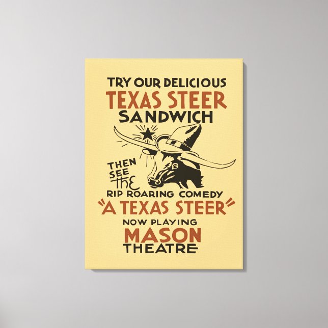 Retro Texas Steer Sandwich och teaterpjäs Canvastryck (Framsida)