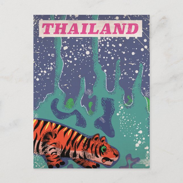 Retro Thailand tiger resemålning affisch Vykort (Framsida)