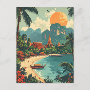 Retro Thailand Tropisk Strand Resa Vykort