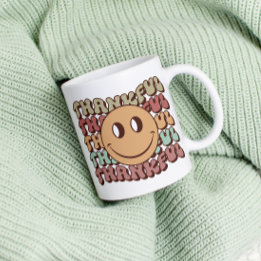 Retro Thankful Emoji Mugg, Fall Thanksgiving Famil Kaffemugg