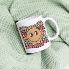 Retro Thankful Emoji Mugg, Fall Thanksgiving Famil Kaffemugg