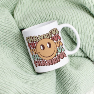 Retro Thankful Emoji Mugg, Fall Thanksgiving Famil Kaffemugg
