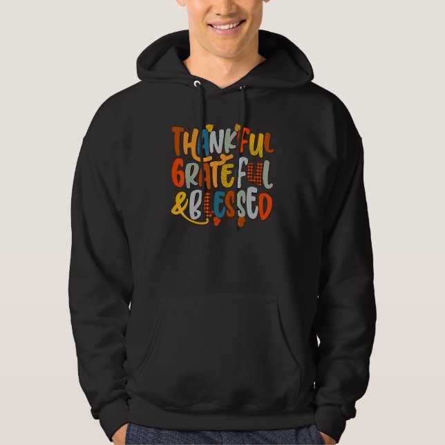 Retro Thankful Grateful Blessed Fall Colors Thanks Hoodie (Framsida)