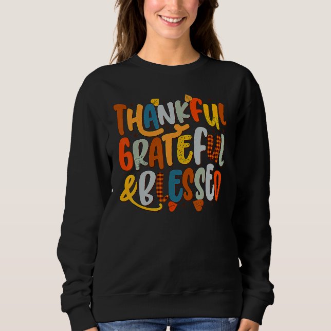 Retro Thankful Grateful Blessed Fall Colors Thanks T Shirt (Framsida)
