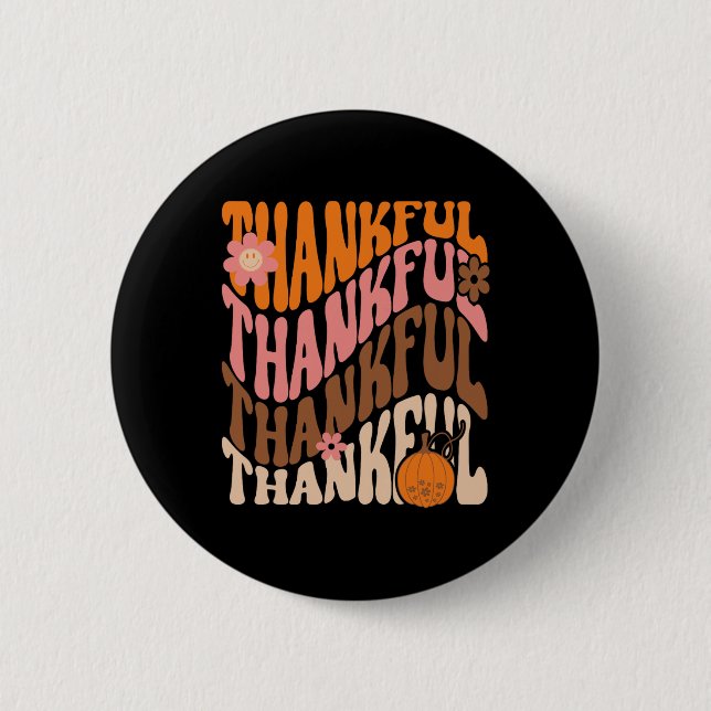 Retro Thankful Kärlek Fall Thanksgiving Groovy Pum Knapp (Framsida)