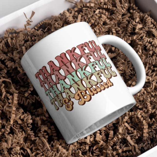 Retro Thankful Mugg, Fall Family Thanksgiving-gåva Kaffemugg (Skapare uppladdad)