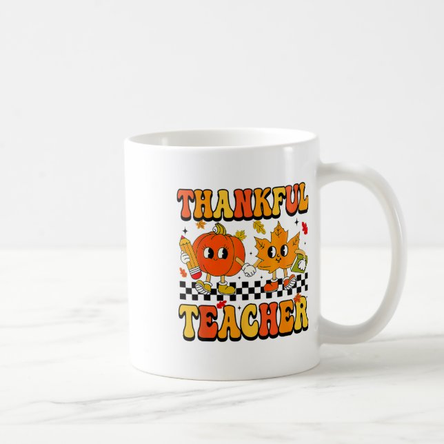 Retro Thankful Teacher Groovy Thanksgiving Fall Wo Kaffemugg (Höger)