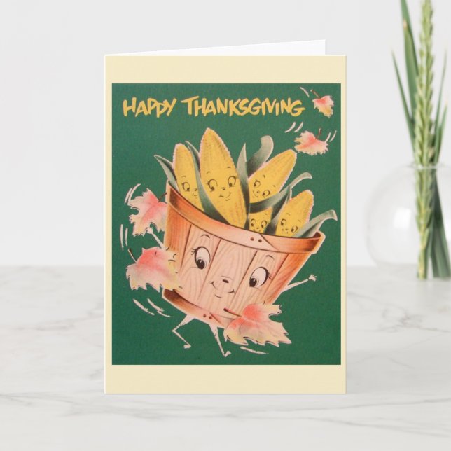 Retro Thanksgiving Antropomorf Greeting Card Helgkort (Framsida)