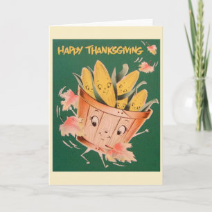 Retro Thanksgiving Antropomorf Greeting Card Helgkort
