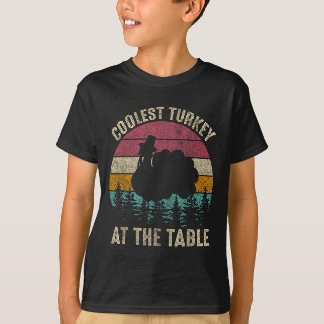 Retro Thanksgiving Coolest Turkey in Bord Boys Ki T Shirt (Framsida)