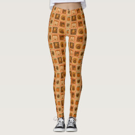 Retro Thanksgiving Frimärke Collage Leggings