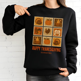 Retro Thanksgiving Frimärke Collage T Shirt