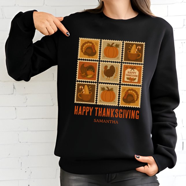 Retro Thanksgiving Frimärke Collage T Shirt (Skapare uppladdad)