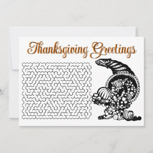Retro Thanksgiving Önskemål Maze och Horn of Plent Julkort