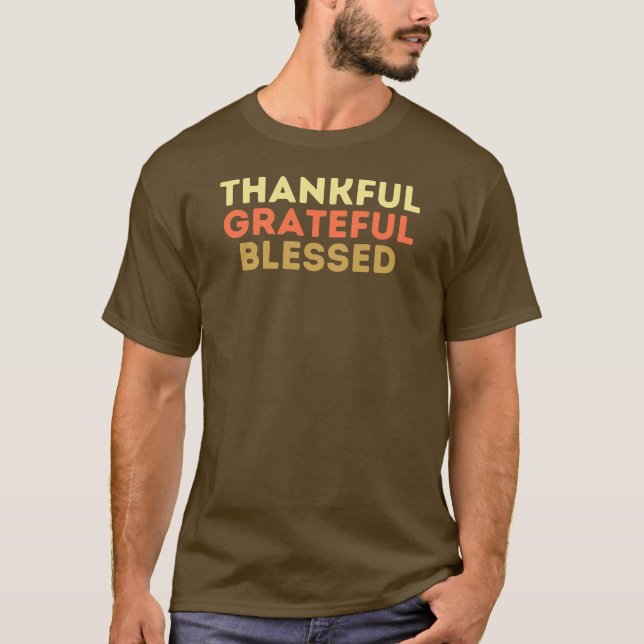 Retro-Thanksgiving tacksamt tacksamt välsignad T Shirt (Framsida)