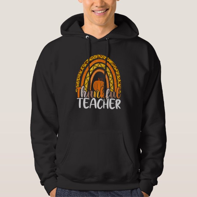 Retro Thanksgiving Teacher Thankful Teacher Rainbo Hoodie (Framsida)