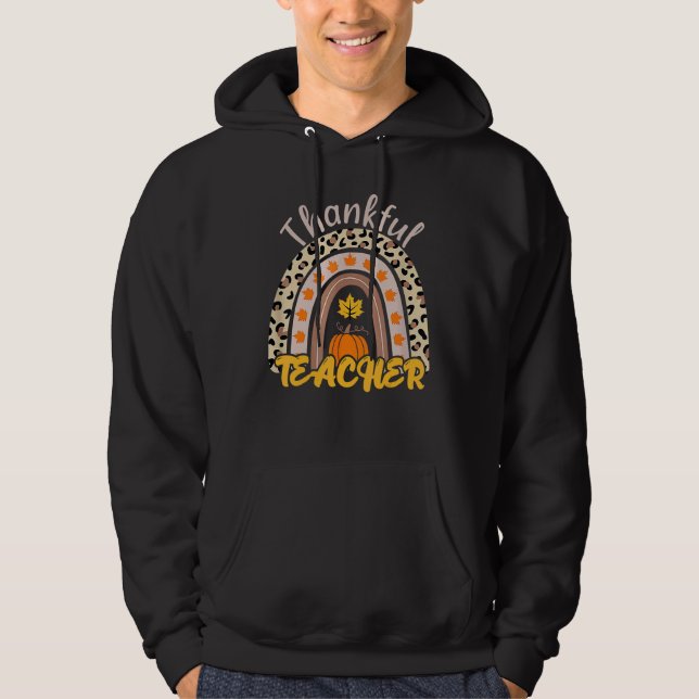 Retro Thanksgiving Teacher Thankful Teacher Rainbo Hoodie (Framsida)