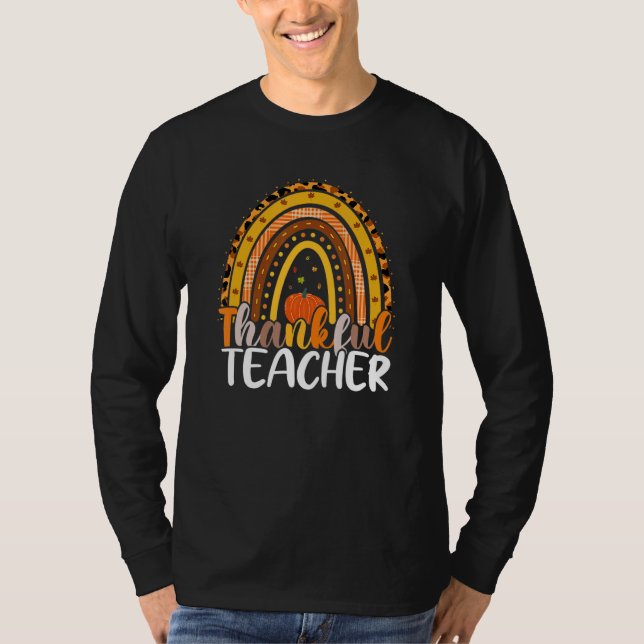 Retro Thanksgiving Teacher Thankful Teacher Rainbo T Shirt (Framsida)