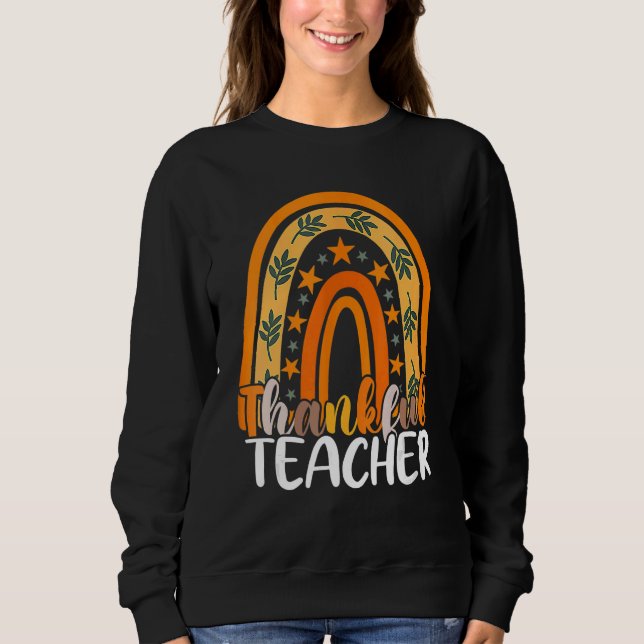 Retro Thanksgiving Teacher Thankful Teacher Rainbo T Shirt (Framsida)