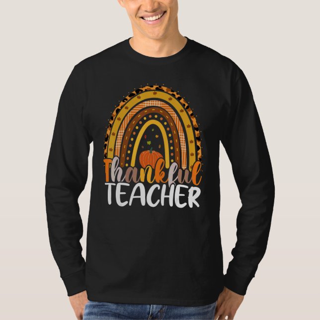 Retro Thanksgiving Teacher Thankful Teacher Rainbo T Shirt (Framsida)