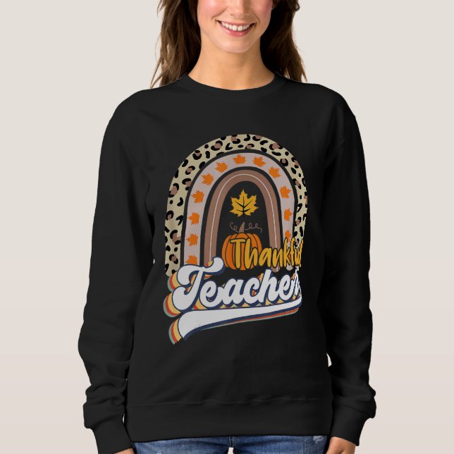 Retro Thanksgiving Teacher Thankful Teacher Rainbo T Shirt (Framsida)