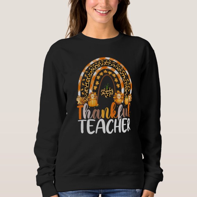 Retro Thanksgiving Teacher Thankful Teacher Rainbo T Shirt (Framsida)