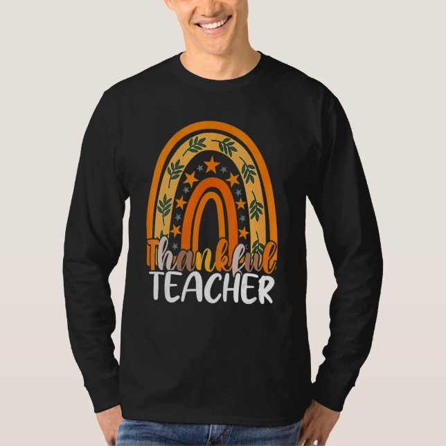 Retro Thanksgiving Teacher Thankful Teacher Rainbo T Shirt (Framsida)