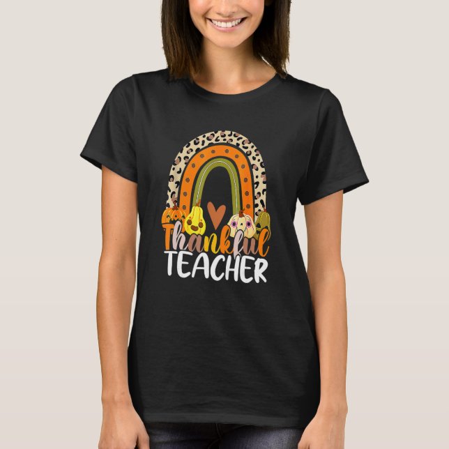 Retro Thanksgiving Teacher Thankful Teacher Rainbo T Shirt (Framsida)