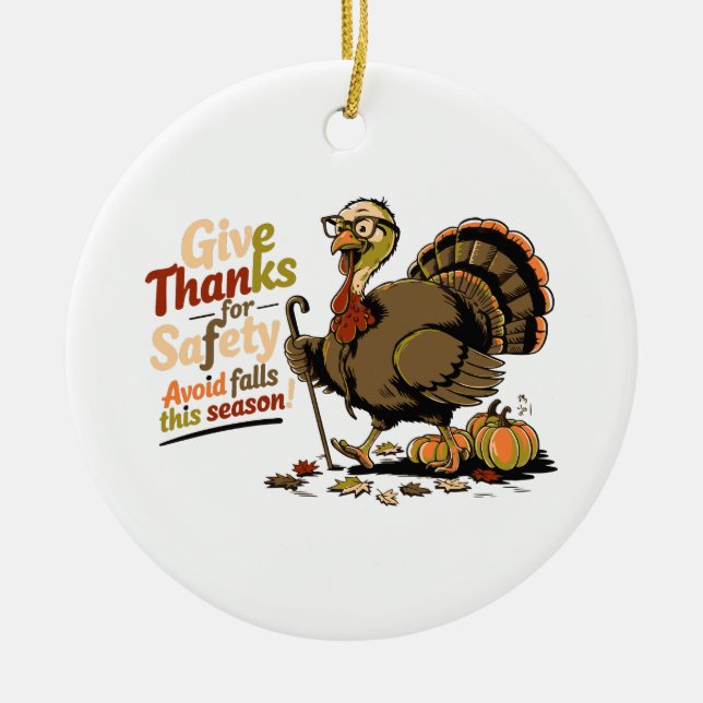 Retro Thanksgiving Turkey Safety - Ge tack Julgransprydnad Keramik (Framsidan)