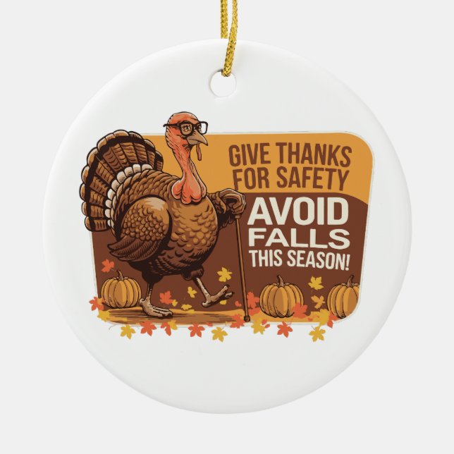 Retro Thanksgiving Turkey Safety Julgransprydnad Keramik (Framsidan)