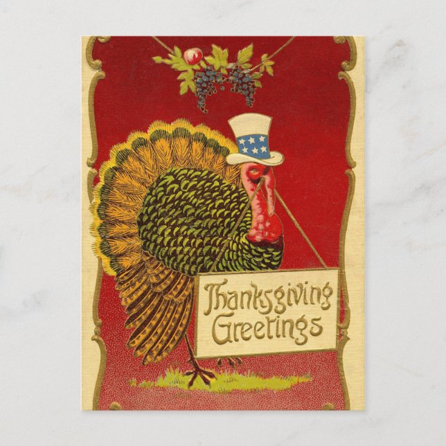 Retro Thanksgiving Turkiet Helg Vykort (Framsida)