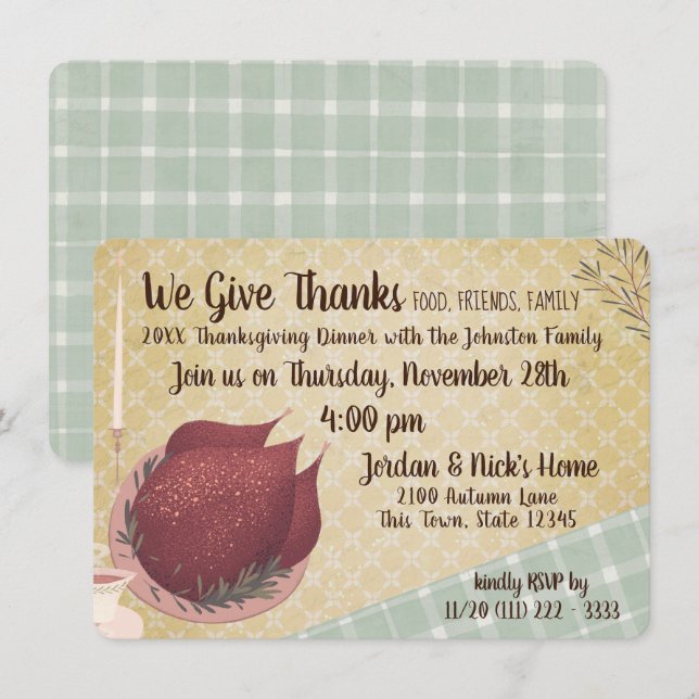 Retro-Thanksgivingens middag Inbjudningar (Fram/baksida)