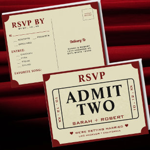 Retro Theater Admit Two Biljett Stub Bröllop OSA Vykort