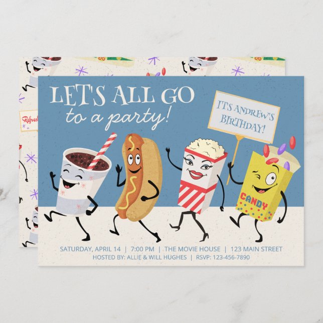 Retro Theater Låt oss allt Gå till Party Inbjudningar (Fram/baksida)