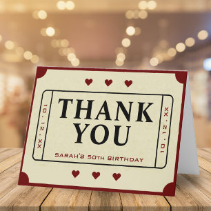 Retro Theater Movie Biljett Stub 50:e födelsedagen Tack Kort