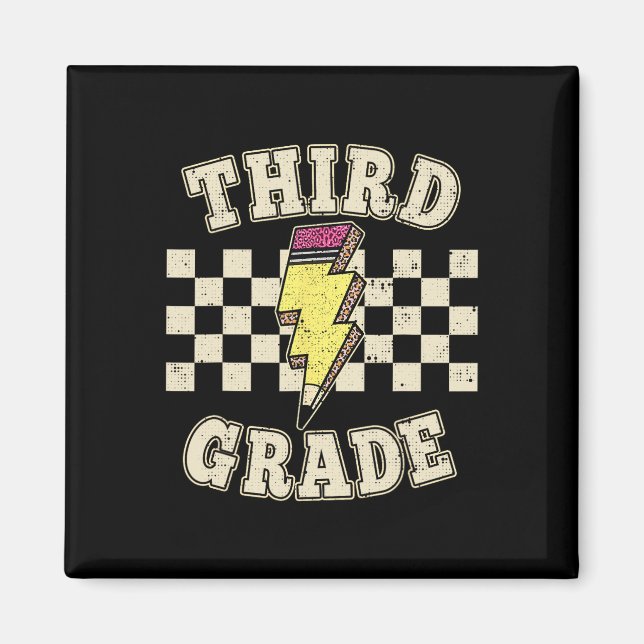 Retro Third Grade Teacher Lightning Bolt Pencil Te Magnet (Framsidan)