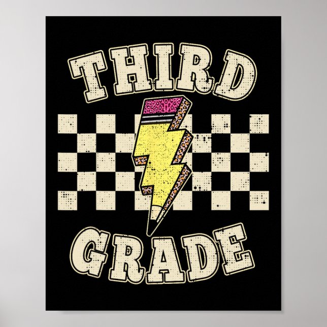 Retro Third Grade Teacher Lightning Bolt Pencil Te Poster (Framsidan)