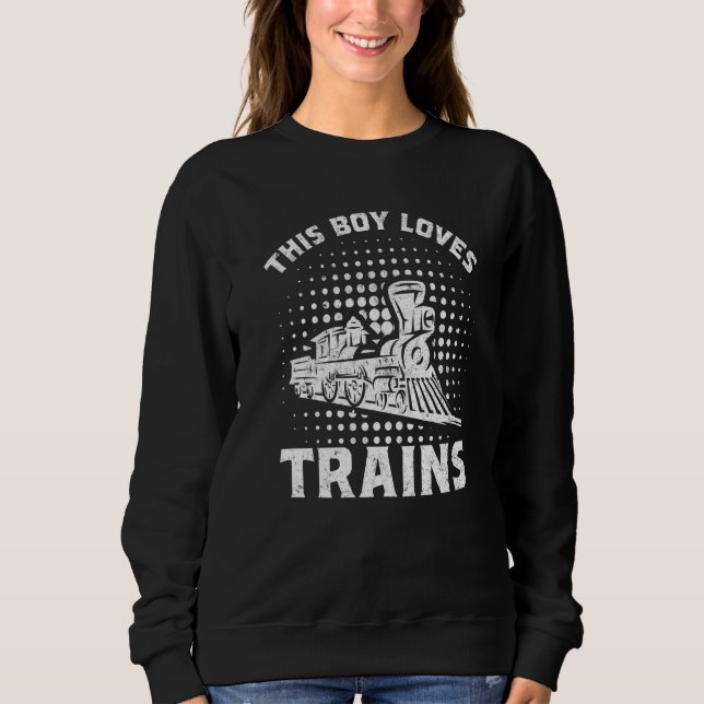 Retro This Boy Loves Trains Railroad Lover Boys Me T Shirt (Framsida)